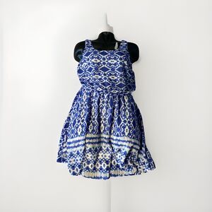 Japna Multicolored Geometric Print Sleeveless Mini Dress Sz L Blue White‎